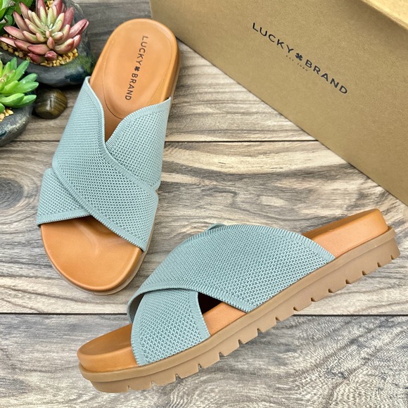 NIB Lucky Brand Sieko 7.5M Knit Woven Slip On Platform Slide Sandals - Picture 1 of 11